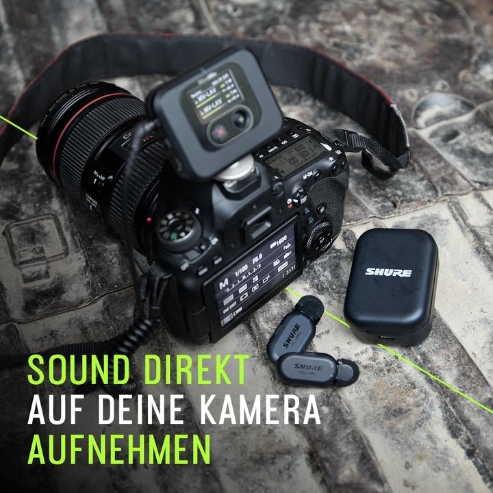 Shure MoveMic One - Professionelles Funk-Ansteckmikro für iPhone &amp; Android, Bluetooth Mini Mic, 24 S