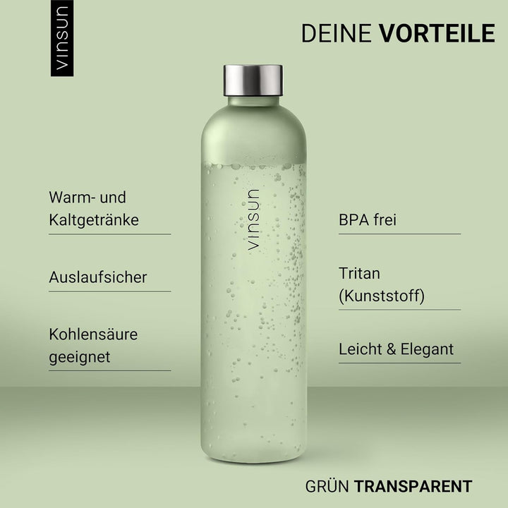 VINSUN Trinkflasche - wiederverwendbar, Kohlensäure geeignet, BPA frei, Tritan - Leichte Wasser Flas