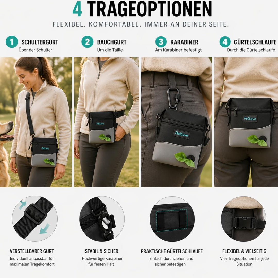 PetLove Leckerlibeutel für Hunde • Futterbeutel mit Magnetverschluss • Inklusive Kotbeutelspender &amp;