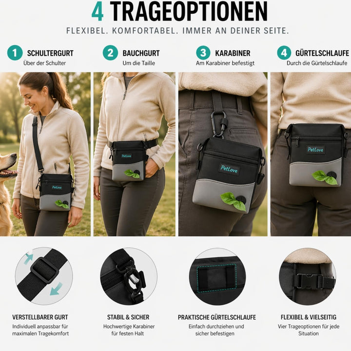 PetLove Leckerlibeutel für Hunde • Futterbeutel mit Magnetverschluss • Inklusive Kotbeutelspender &amp;