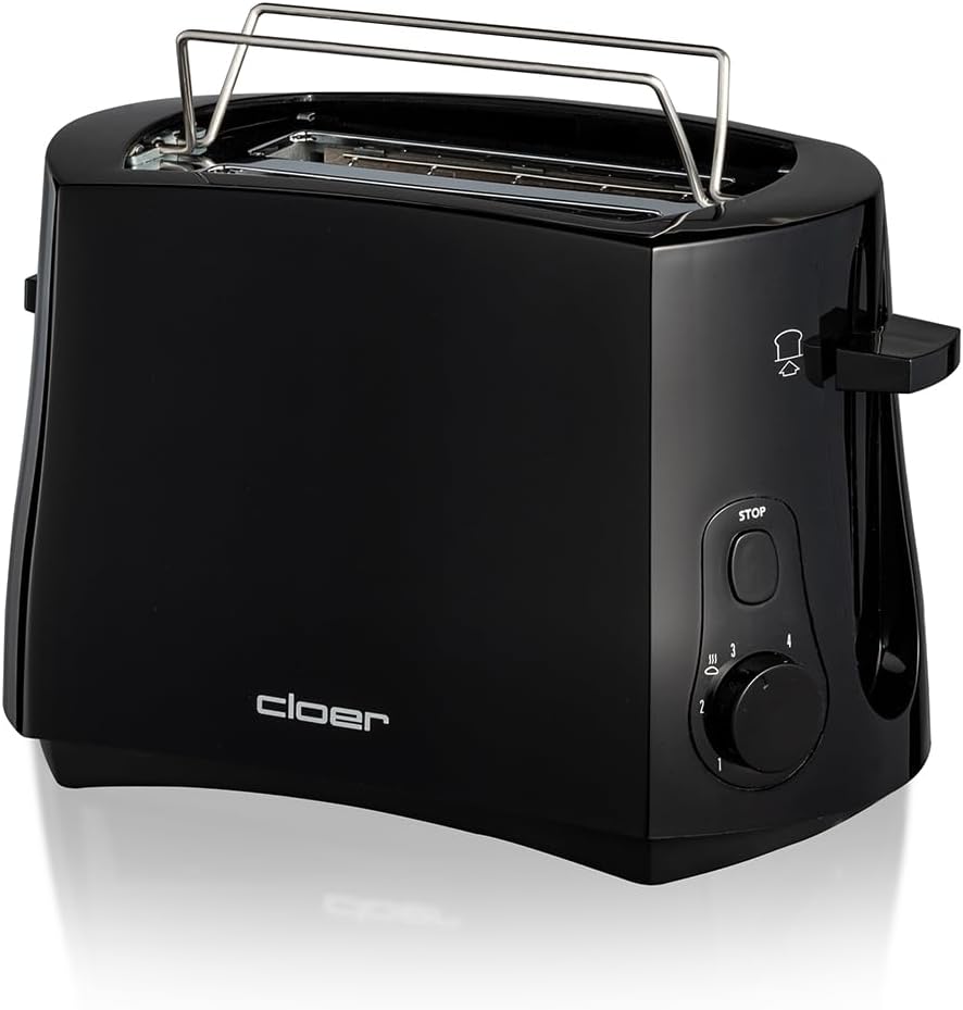 Cloer 3310 Cool-Wall-Toaster, 825 W, für 2 Toastscheiben, integrierter Brötchenaufsatz, Krümelschubl