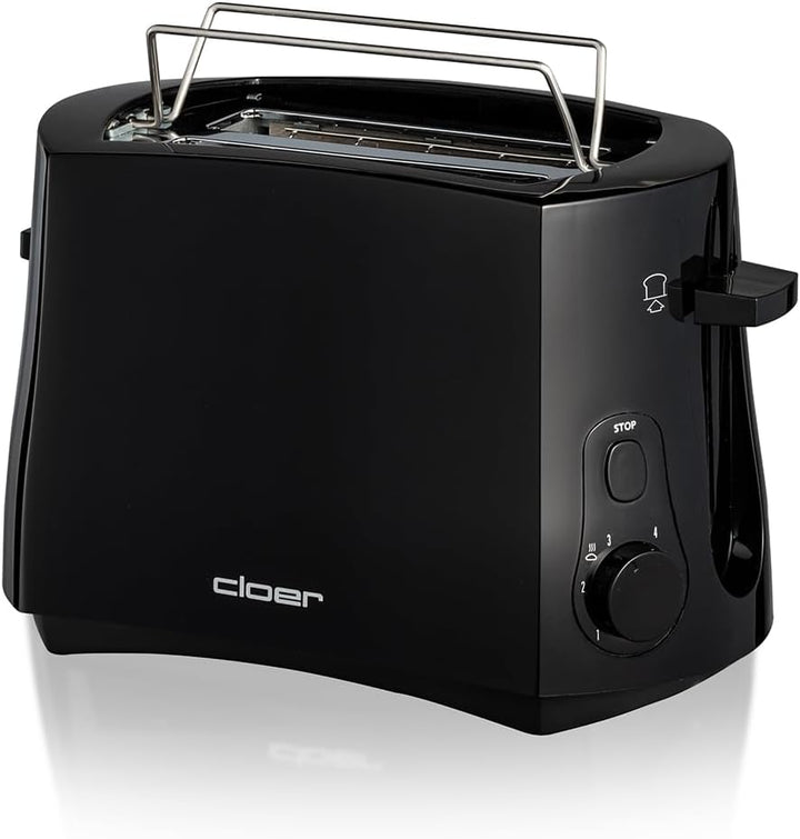 Cloer 3310 Cool-Wall-Toaster, 825 W, für 2 Toastscheiben, integrierter Brötchenaufsatz, Krümelschubl