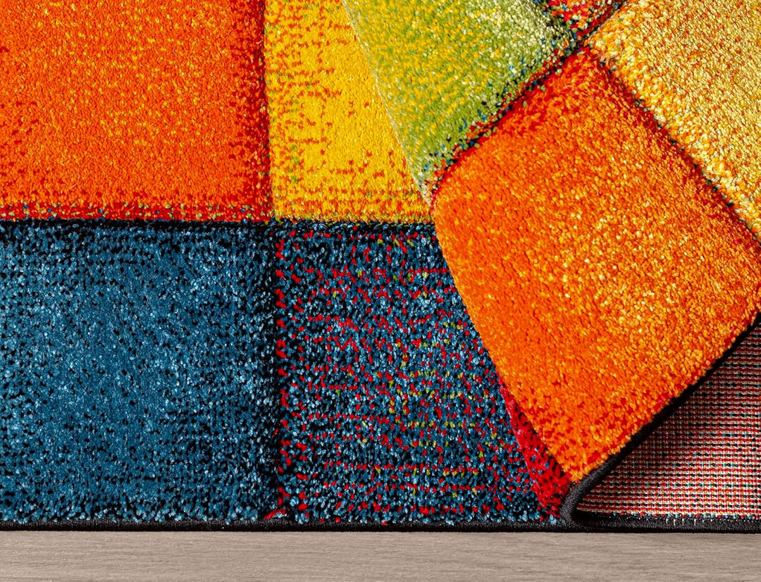 Mia´s Teppiche Stone Wohnzimmer Teppich Hand Carved, Kurzflor, Farbenfroh, Bunt, Blau, Rot, Braun, G
