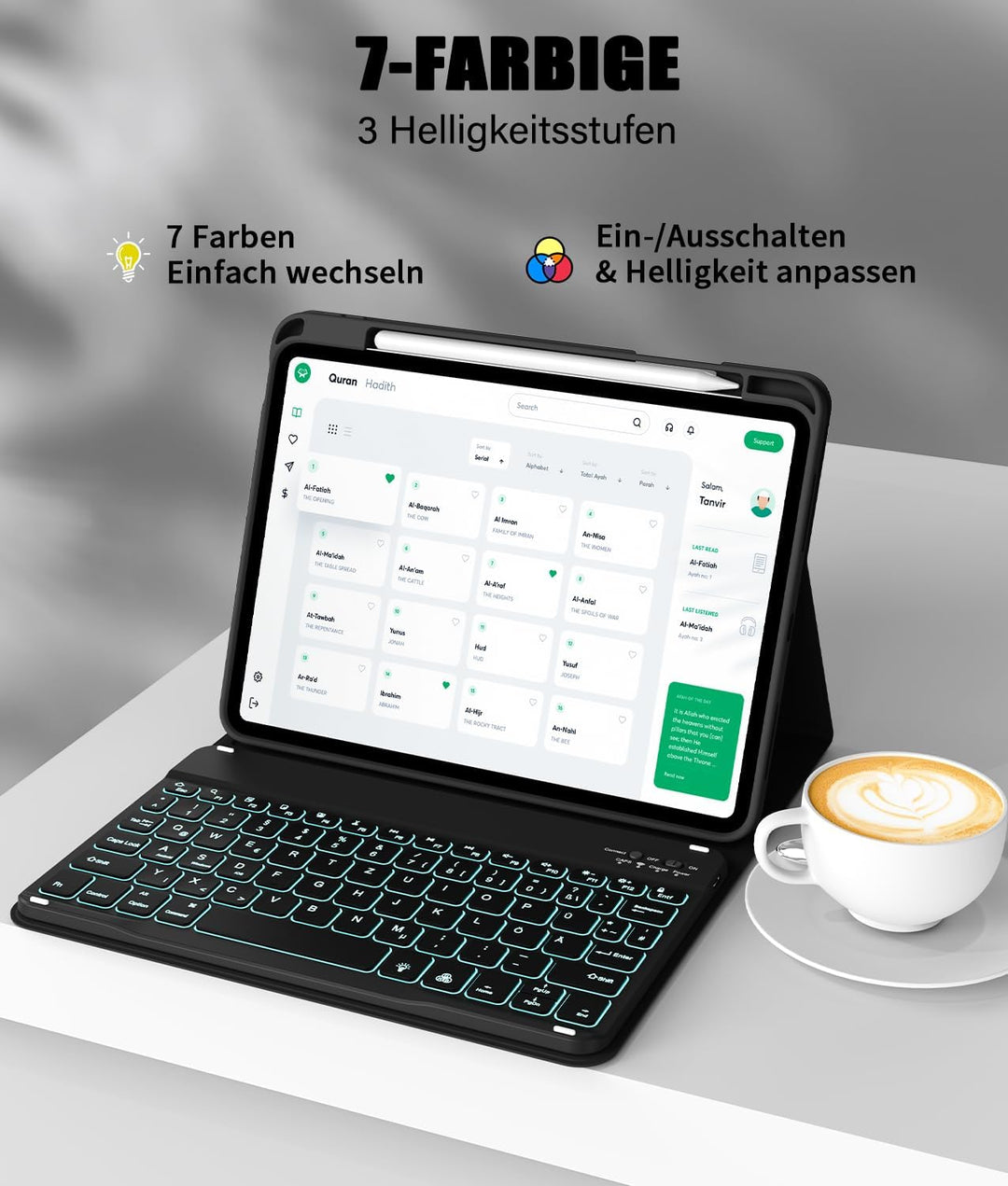 Hülle mit Tastatur für iPad A16 11/10 Generation (2025/2022,Schwarz | 7-Farben Beleuchtung Magnetisc