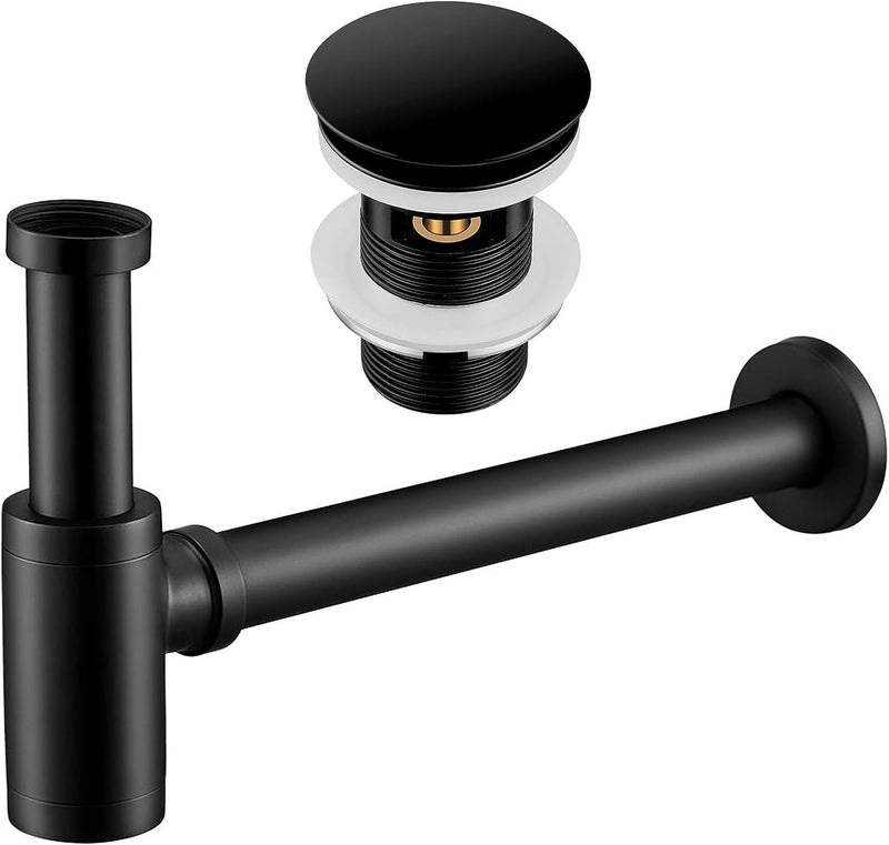 Wasserrhythm Universal Siphon mit Ablaufgarnitur für Waschbecken und Waschschalen mit Überlauf, Pop