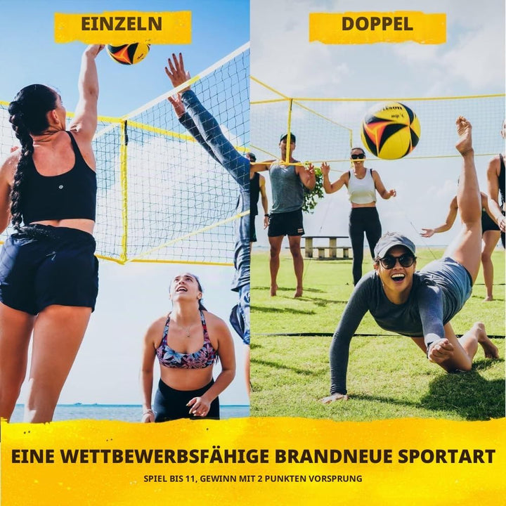 CROSSNET Viereckiges Volleyballnetz und Hinterhofspiel, komplettes Set mit Rucksack und Ball für Kin
