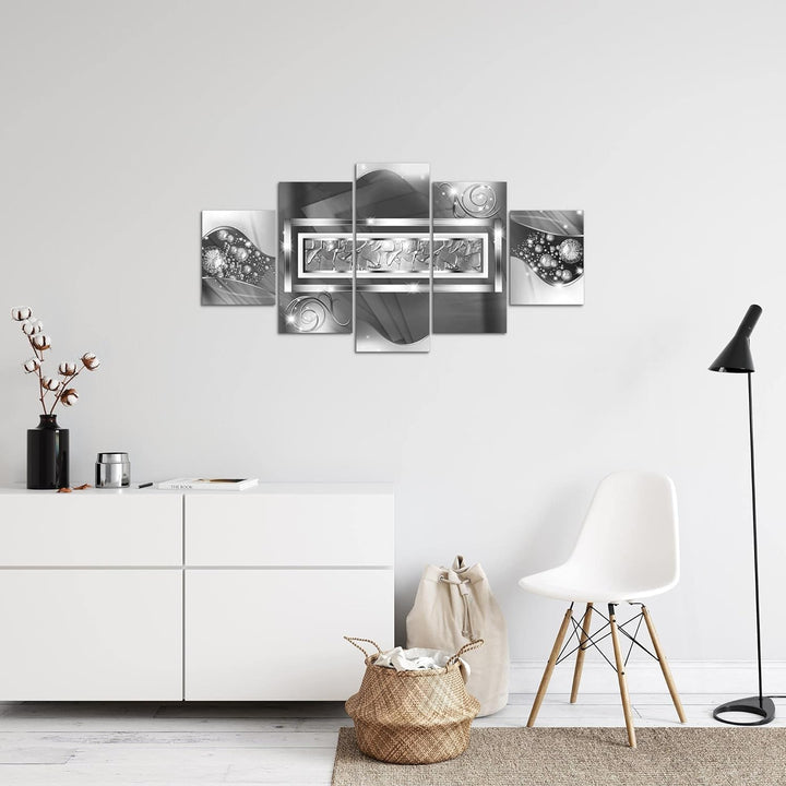 Runa Art Bild Wohnzimmer Schlafzimmer Abstrakt 5 Teilig Diamant Grau Silber Wandbilder auf Vlies Lei