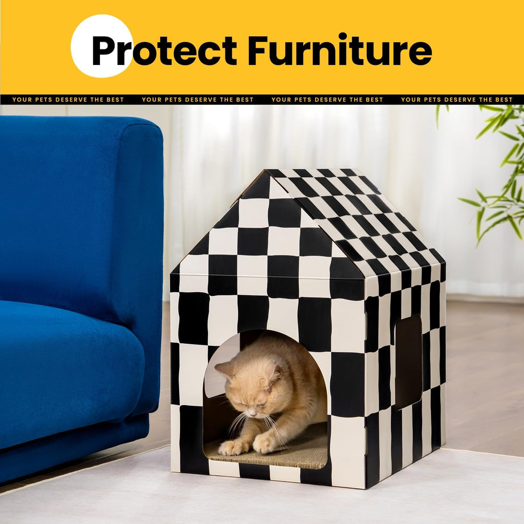 Conlun Katzenhaus mit Kratzbrett &amp; Katzenminze, Leicht zu Montieren - Kratzhöhle für Wohnungskatzen,