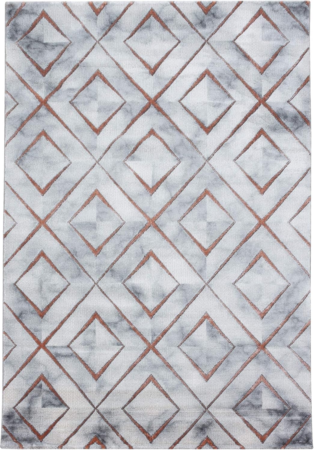 Carpetsale24 Modern Designer Teppich, Kurzflor Rauten - Marmor Optik, Rechteckig, Grau und Bronzefar