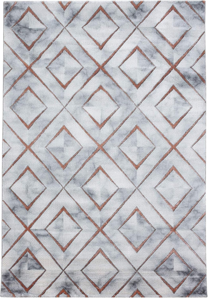 Carpetsale24 Modern Designer Teppich, Kurzflor Rauten - Marmor Optik, Rechteckig, Grau und Bronzefar