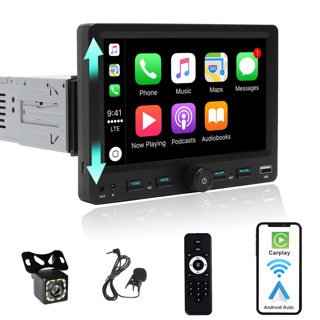 Autoradio 1Din mit 7 Zoll einstellbar Bildschirm, Kompatibel mit [Wireless] Apple CarPlay/Android Au