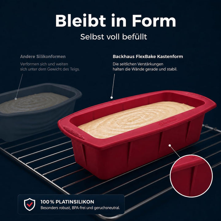 Backhaus FlexBake Silikon Kastenform 26cm – BPA-frei, antihaftend, mit Verstärkungsrand, LFGB-zertif