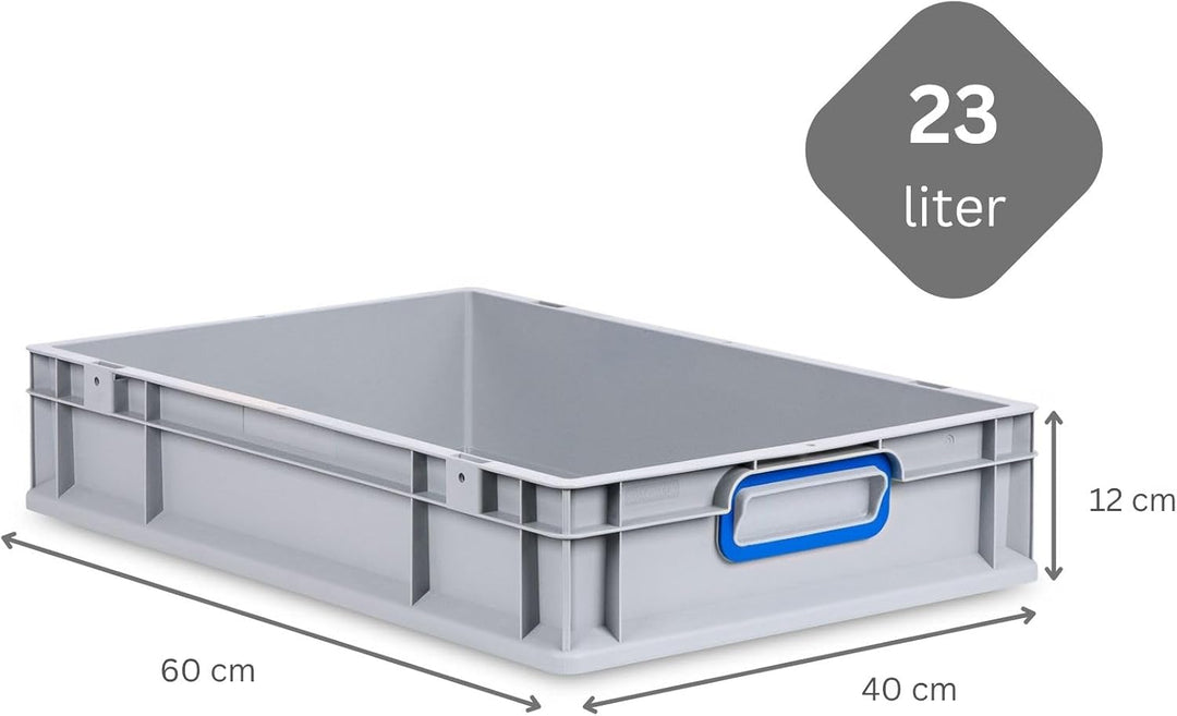 PROREGAL Eurobox NextGen Color | HxBxT 12x40x60cm | 23 Liter | Griffe blau geschlossen | Glatter Bod
