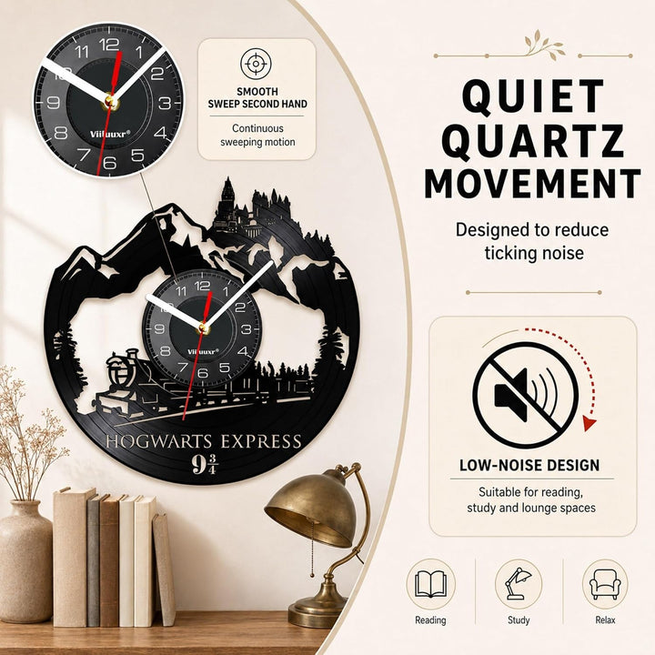 Viiluuxr Wanduhr Modern Vinyl Schallplatte Wanduhren Hogwarts Express Uhr Wand Ohne Tickgeräusche Wa