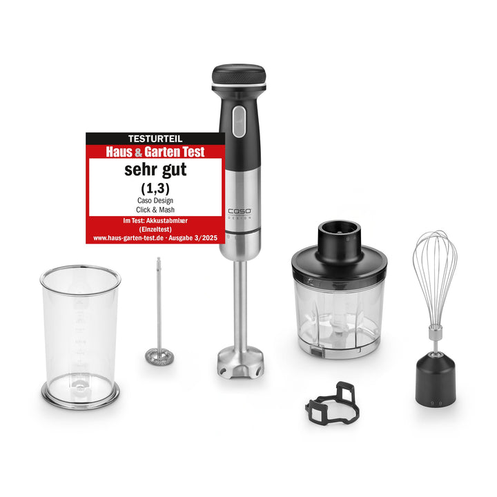 CASO Click & Mash - kabelloses 4 in 1 Stabmixer Set, akkubetrieben, verwendbar als Pürierer, Zerklei