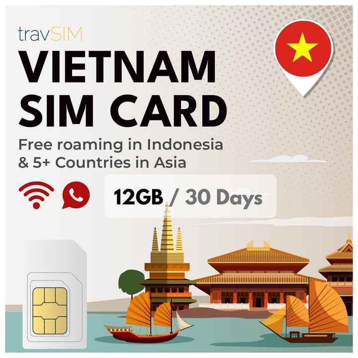 travSIM Vietnam SIM-Karte | 12GB Daten | 4G/5G Geschwindigkeiten | Kostenloses Roaming in Indonesien