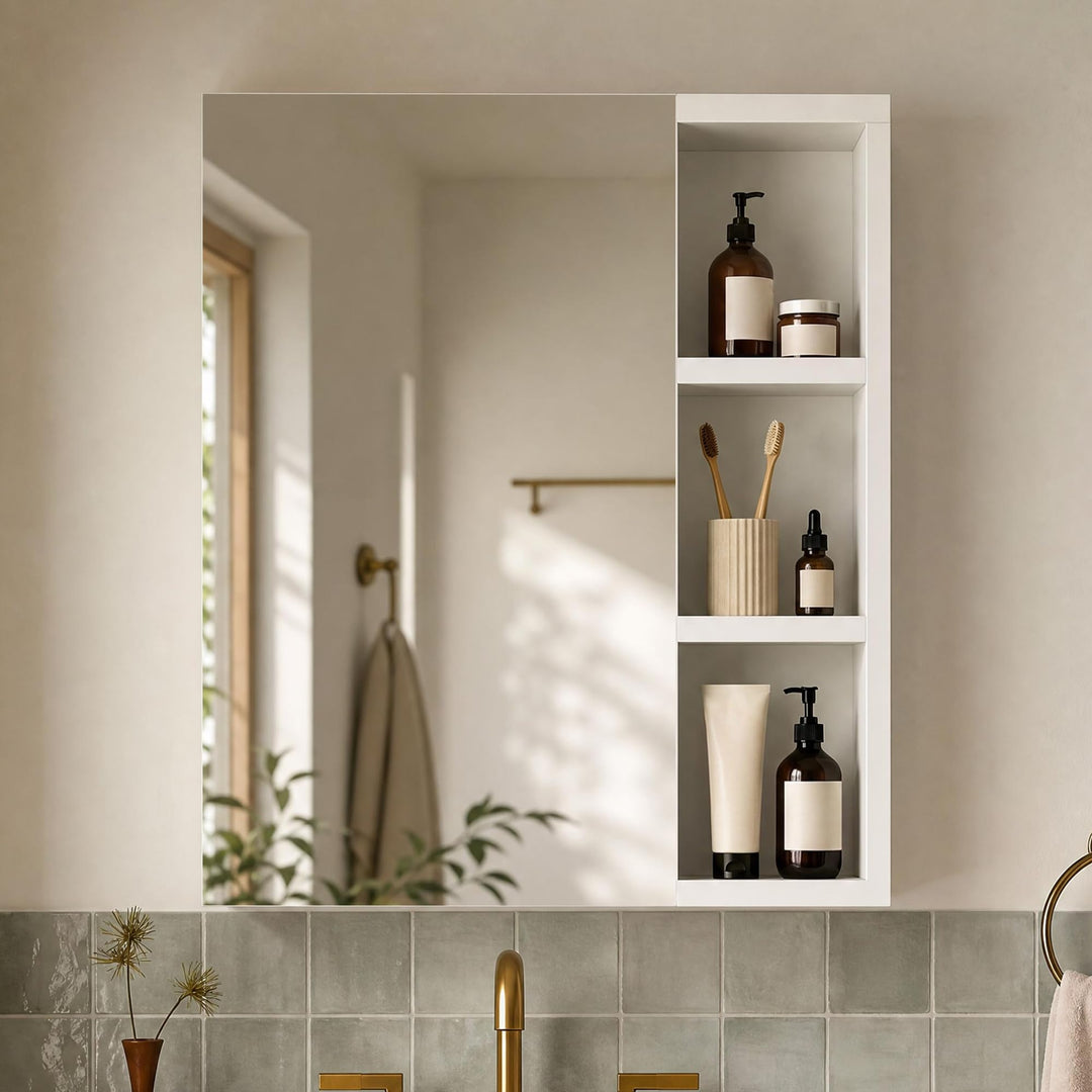 CLIPOP Badezimmer Spiegelschrank,Badezimmerschrank mit Einzeltür Verspiegelt und 2 Einlegeböden,Holz