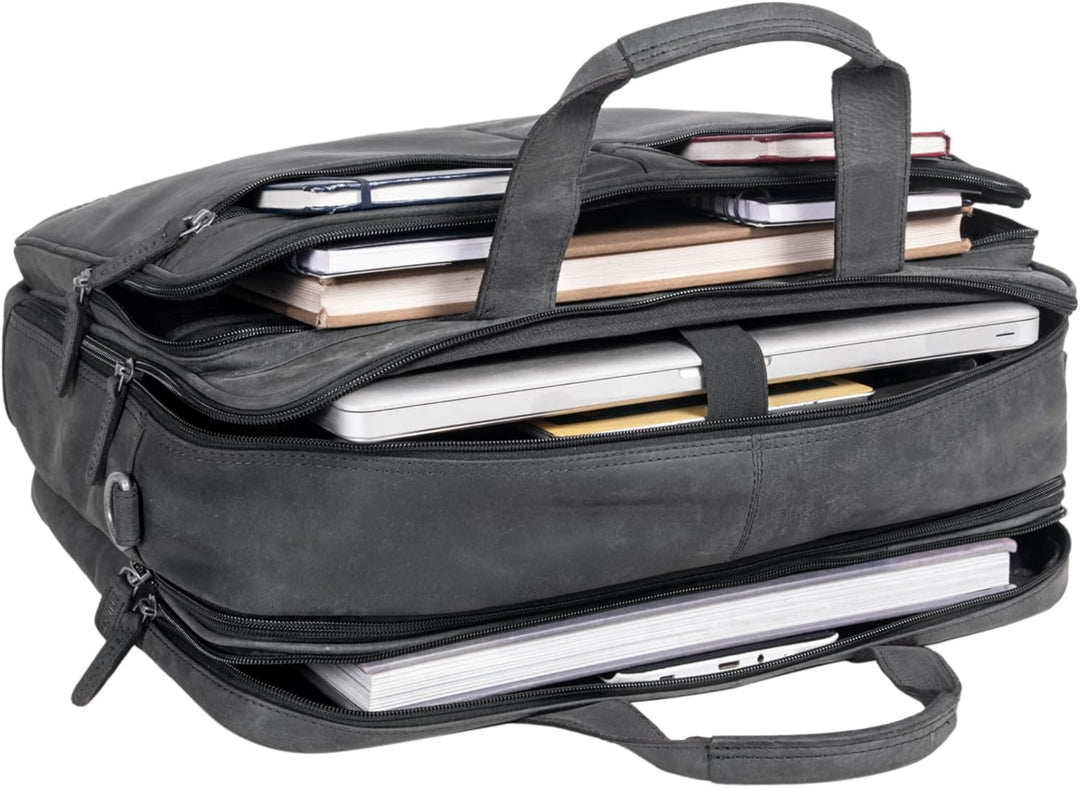 STILORD 'Gigantus' XXL Aktentasche Leder Laptoptasche 17,3 Zoll bis 19 Zoll Sehr Grosse Umhängetasch