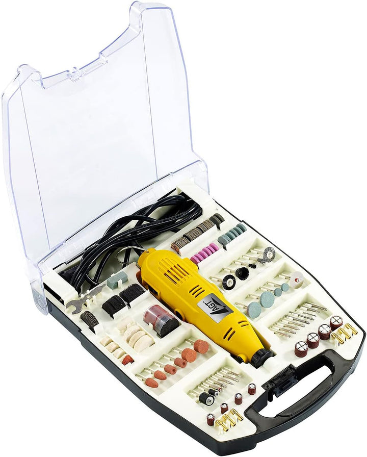 AGT Mini Bohrmaschine: Multifunktionswerkzeug, variable Drehzahl, Transportkoffer, 233 Teile (Bastel