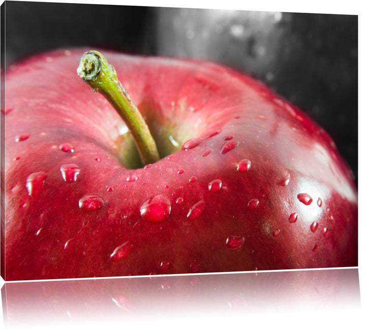knackiger roter Apfel mit Wassertropfen schwarz/weiss Format: 100x70 auf Leinwand, XXL riesige Bilde
