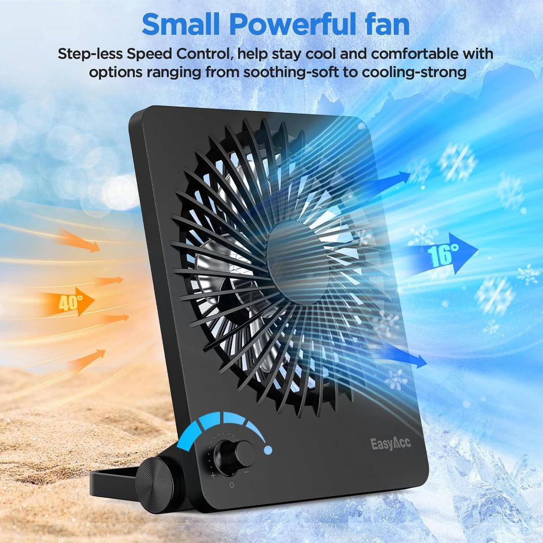 EasyAcc Tischventilator Batterie Tragbarer 3350 Akku Stufenloser Geschwindigkeit Ventilatoren USB Le