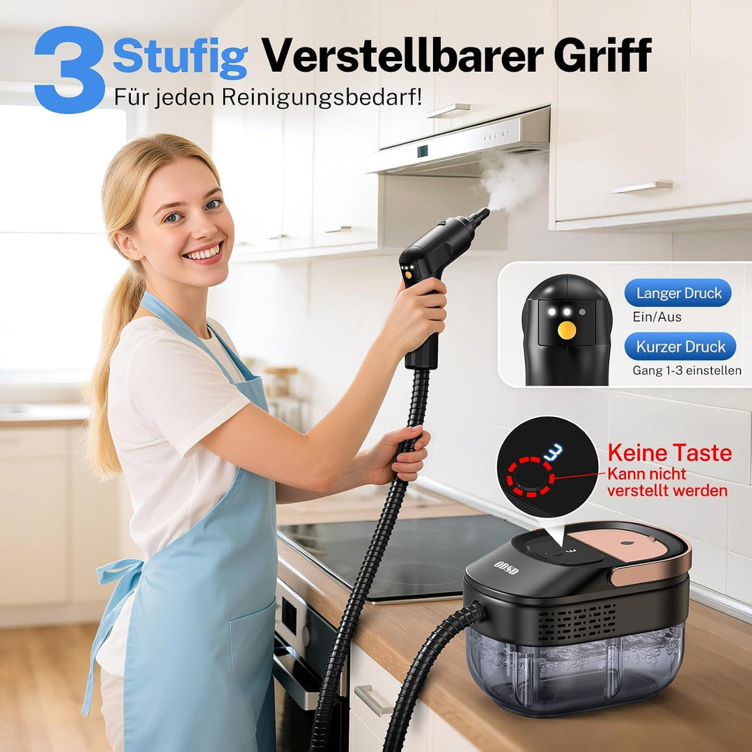 ODSD Dampfreiniger für Haushalt und Auto, 3-stufig einstellbarer Dampfreiniger, 15 Sekunden Aufheizz