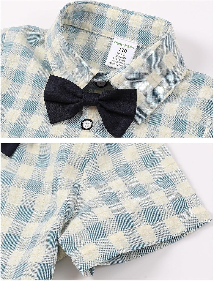 mintgreen Baby Jungen Anzüge, Neugeborenes Hemd Hose Taufe Gentleman Outfit Kurzarm Passen mit Strap