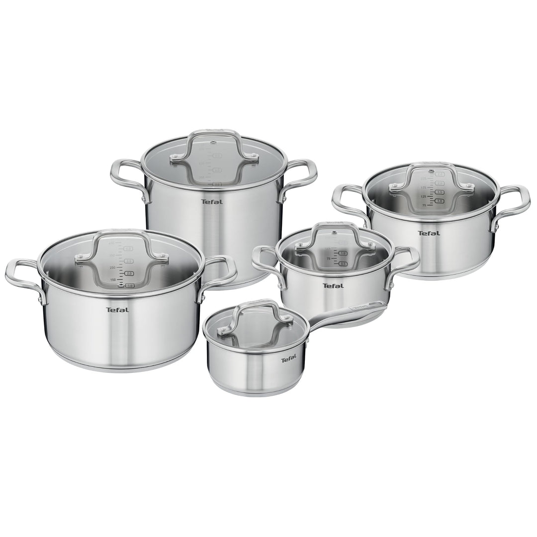 Tefal Virtuoso E492SA25 Kochgeschirr-Set, Edelstahl, Induktion, unbeschichtet, 5-teilig