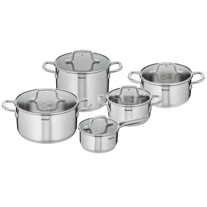 Tefal Virtuoso E492SA25 Kochgeschirr-Set, Edelstahl, Induktion, unbeschichtet, 5-teilig
