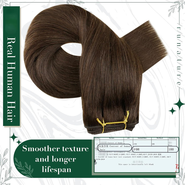 RUNATURE Echthaar Extensions Clip in Mittelbraun Echthaar Clip in Haarverlängerung Echthaar Braun Cl