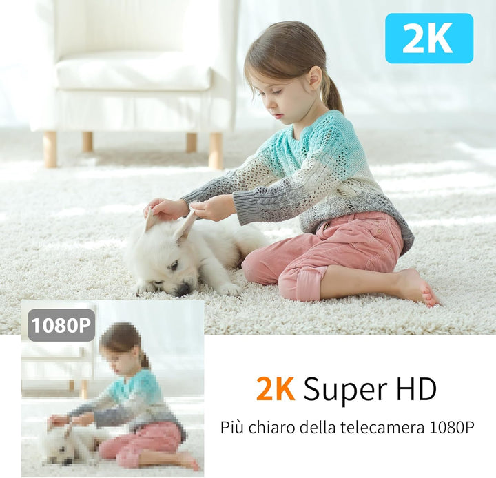 KAWA Babyphone, 2K Indoor Security Kamera, 2.4G WiFi 360 IP Kameras für Heimsicherheit, Haustierkame