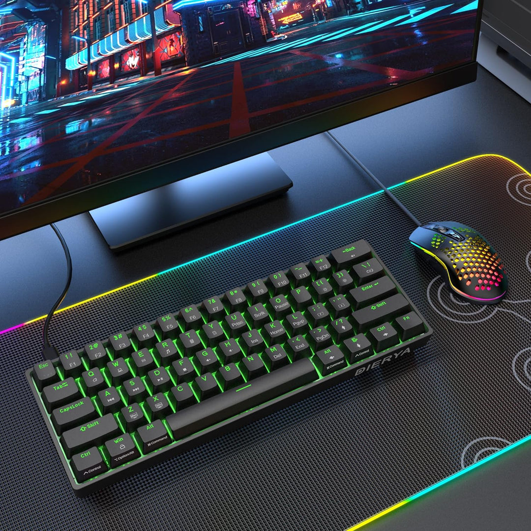 Dierya DK61se Gaming Tastatur,60% Prozent Mechanische Tastatur mit Blue Clicky Switch,Ultra-Compact