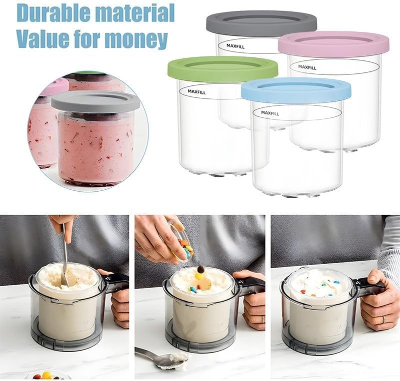 SunshineFace 4 Stück Eiscreme Behälter mit Deckel Behälter für Ninja Creami NC301 NC300