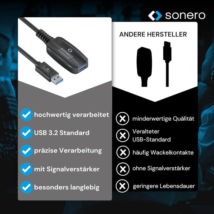 Sonero USB 3.2 Gen1x1 Aktive Verlängerung - A/A - schwarz - 10,00m 10,0 m USB-A auf USB-A, 10,0 m US
