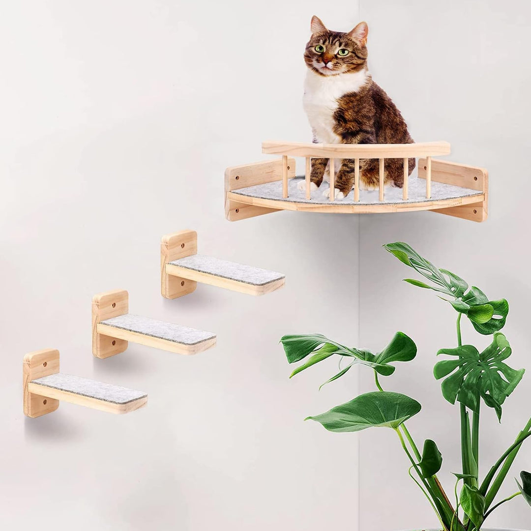Katzen-Kletterwand-Set mit Eckperch und 3 Stufen, Katzen Wand Klettern Ecke Mit 3 Treppenstufen, Kat
