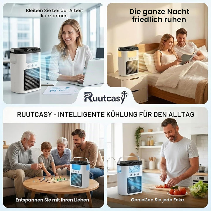 Tragbarer Luftkühler Ventilator, Mini Klimaanlage mit 3 Geschwindigkeiten & 3 Sprühmodi, 600ml Wasse