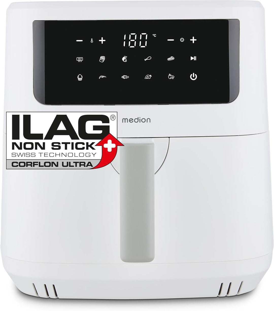 MEDION P10 XL Heissluftfritteuse (6,8 Liter XXL Frittierkorb, 2.150 Watt, zwei Heizelemente aus Edel