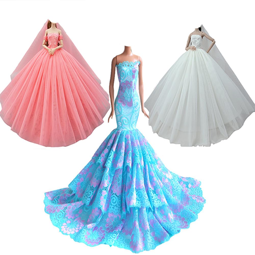 Puppenkleidung, 3 Sets Nacht Schlepprock Prinzessin Abend Hochzeit Party Kleid Kleidung Gewand Outfi