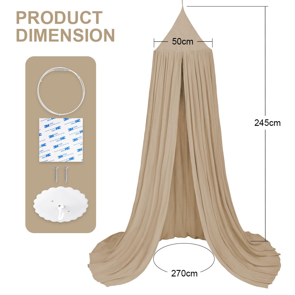 Betthimmel Babybett aus 100% Baumwolle Handmade, Betthimmel Moskitonetz 245x270 cm, Beige, Beige