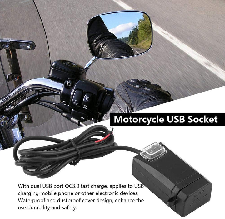 USB-Ladegerät für Motorrad, Set mit Doppel-USB, wasserdicht, Schnellladegerät für Handy mit Schalter