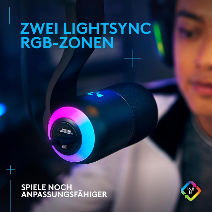 Logitech G Yeticaster GX Dynamic Supercardioid Gaming-Mikrofon mit Schwenkarm, RGB-Beleuchtung und L