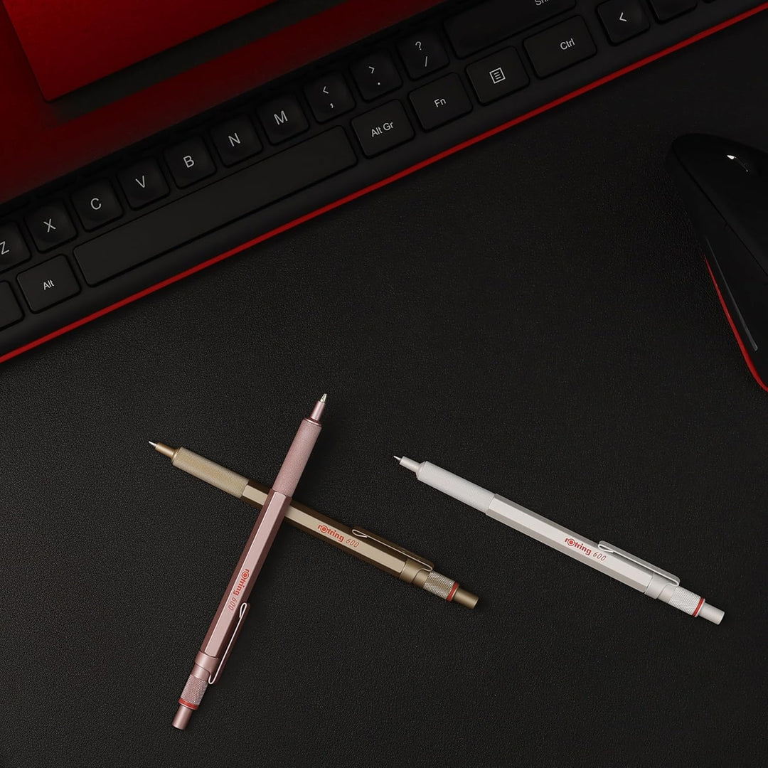 rOtring 600 Kugelschreiber | mittlere Spitze | Schwarze Tinte | perlweisser Schaft | nachfüllbar Pea