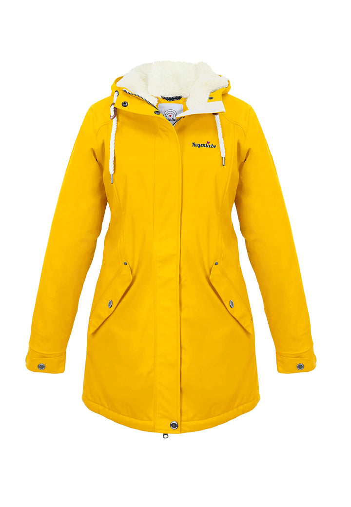 Regenliebe Damen Regenmantel Friesennerz mit Teddyfleece gefüttert, Gelb