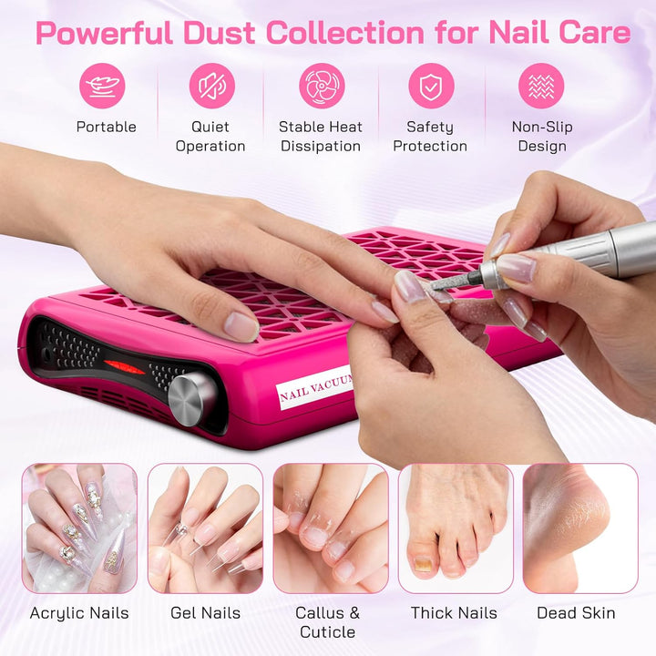 Nagelstaubabsauger Kabelgebunden, Dual-Turbo Ventilator mit 1600 Pa Saugleistung, 30 Filterpapieren,