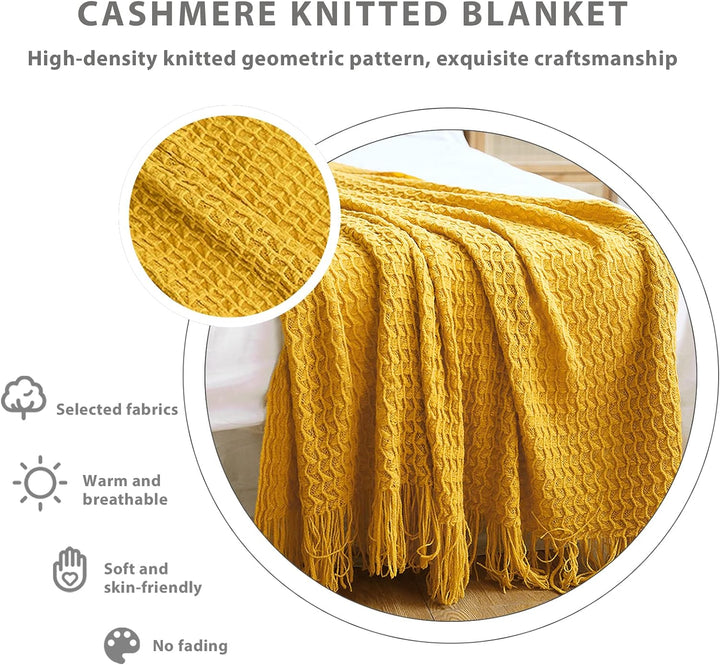 LumiSyne Zellulare Strickdecke Mit Quaste Einfarbige Zartes Hohlen Webmuster Weich Atmungsaktiv Sofa
