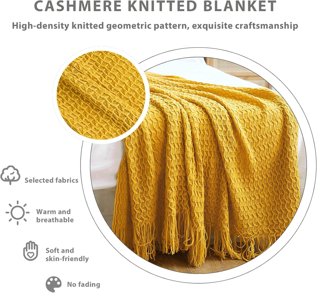 LumiSyne Zellulare Strickdecke Mit Quaste Einfarbige Zartes Hohlen Webmuster Weich Atmungsaktiv Sofa