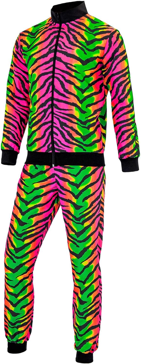 Widmann Trainingsanzug Neon Regenbogen für Erwachsene | Mehrfarbig - Jogginganzug 80er Jahre, Neon F