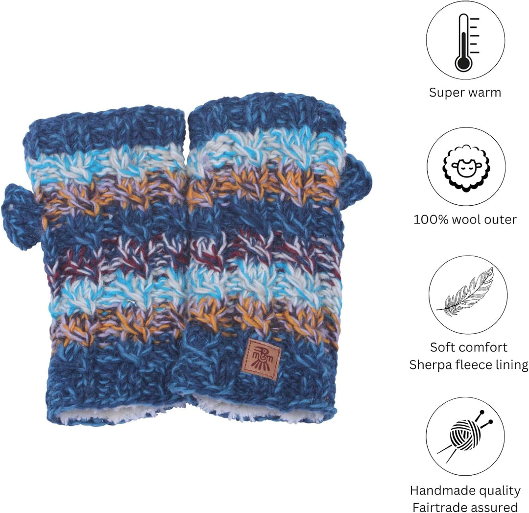 Handwärmer für Damen, Wolle, Sherpa-Fleece, handgestrickt, mehrfarbig, Einheitsgrösse, handgefertigt