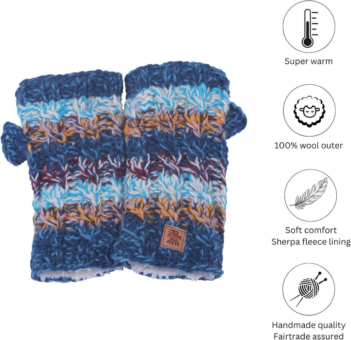 Handwärmer für Damen, Wolle, Sherpa-Fleece, handgestrickt, mehrfarbig, Einheitsgrösse, handgefertigt