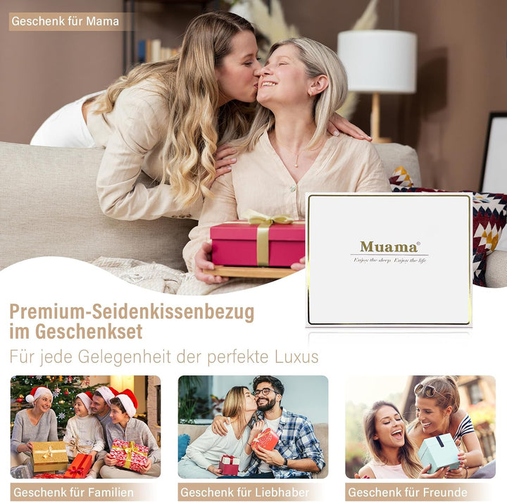 Silk Pillowcase, Muama Seidenkissenbezug 40x80 cm für Haar und Haut mit verstecktem Reissverschluss,